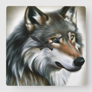 Horloge Carrée Peinture de loup