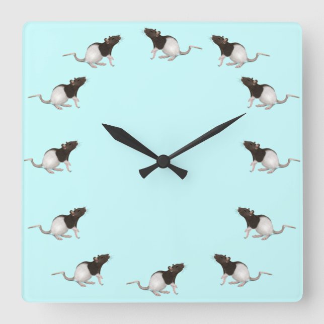 Horloge Carrée Peinture de rat pour animaux (Recto)