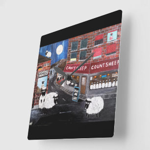 Horloge Carrée Peinture de Sheep Town par Alfred Fox