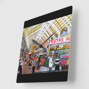 Horloge Carrée Peinture du Mercado Central de Valencia par Alfred