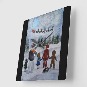 Horloge Carrée Peinture Festive Friends par Alfred Fox