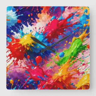Horloge Carrée Peinture humide colorée design