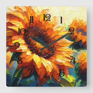 Horloge Carrée Peinture Impasto des tournesols
