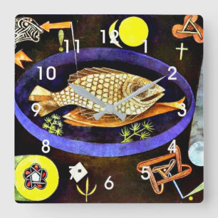 Horloge Carrée Peinture Paul Klee, Poisson Arrondi