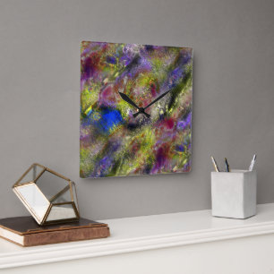 Horloge Carrée Peinture rouge jaune rayé sablé sur coton