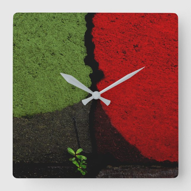 Horloge Carrée Peinture routières rouge et verte (Recto)
