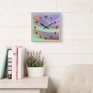 Horloge Carrée Peintures à rouleaux en violet, vert à la menthe e