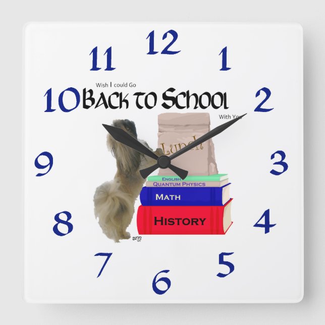 Horloge Carrée Pekingese Retour à l'horloge de l'école (Recto)