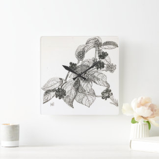 Horloge Carrée Pen and Ink Blackberries