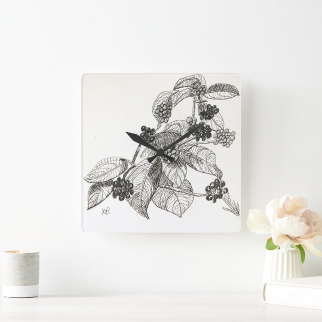 Horloge Carrée Pen and Ink Blackberries (Maison)