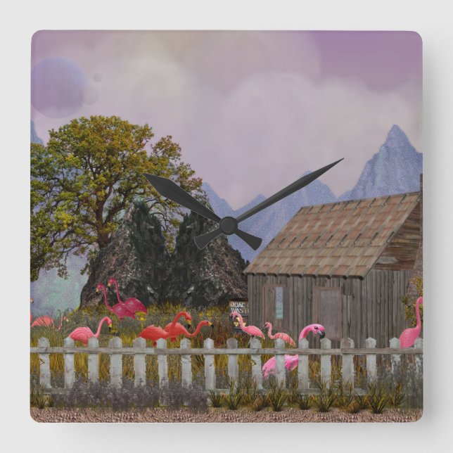 Horloge Carrée pénfield en plastique rose flamingo sanctuaire (Recto)
