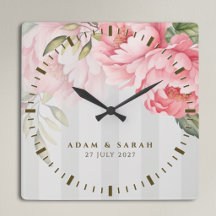 Peony Sage Green Wedding Clock | Floral Gift