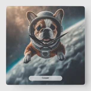 Horloge Carrée Pépinière spatiale pour Bulldog français astronaut