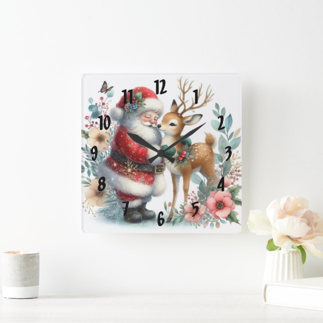 Horloge Carrée Père Noël Et Le Rindeer 6 (Maison)