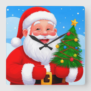 Horloge Carrée Père Noël joyeux