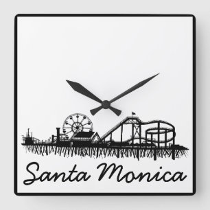 Horloge Carrée Père Noël Monica Pier Los Angeles California Beach