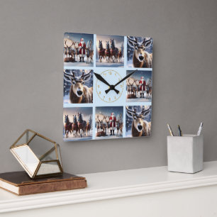 Horloge Carrée Père Noël’s Crew : Père Noël Poses Reindees