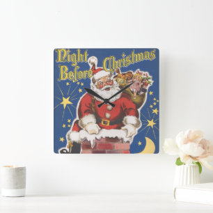 Horloge Carrée Père Noël vintage, La Nuit avant Noël