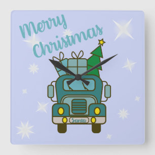 Horloge Carrée Père Noël vue de devant Joyeux Noël