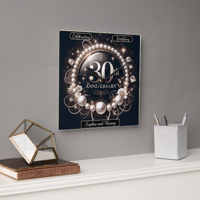 Horloge Carrée Perle intemporelle : 30e anniversaire (Bureau)