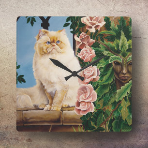 Horloge Carrée Perse Chat Rose Dryad