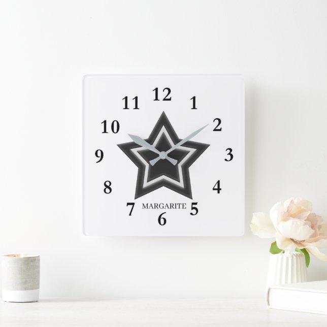 Horloge Carrée Personalized Black & White Star (Maison)