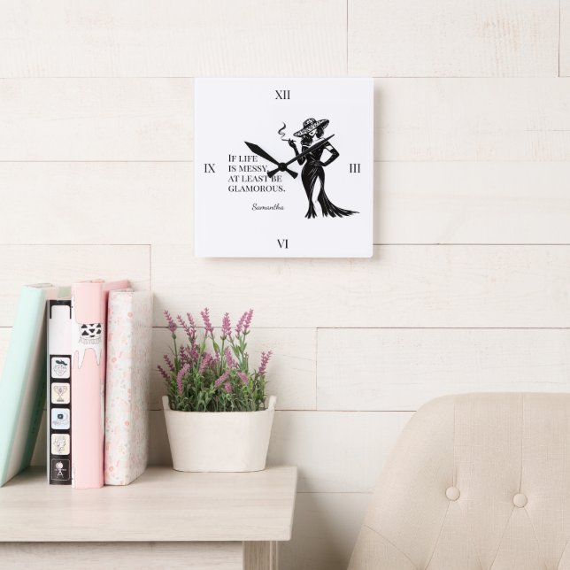 Horloge Carrée Personalized Glam Style Quote Design Wall Clock (Salle de lecture)