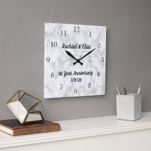 Horloge Carrée Personalized Marble Anniversary Wedding