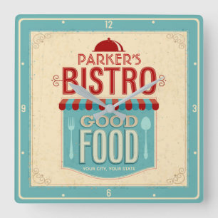 Horloge Carrée PERSONALIZED NAME Shabby Chic French Bistro Cafe