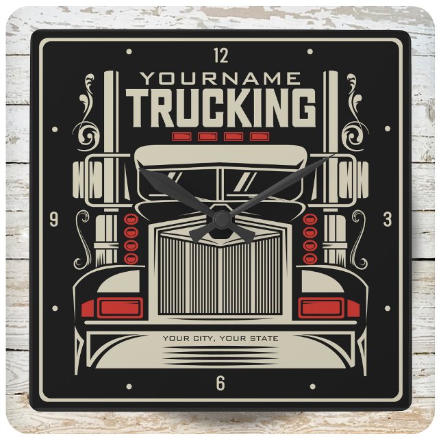 Horloge Carrée Personalized Trucking 18 Wheeler BIG Trucker (Créateur téléchargé)