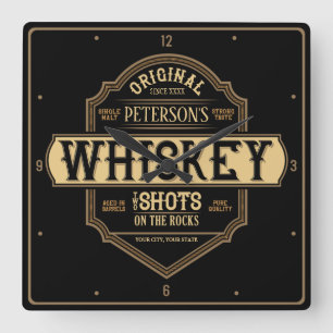 Horloge Carrée Personalized Whiskey on the Rocks Liquor Label Bar