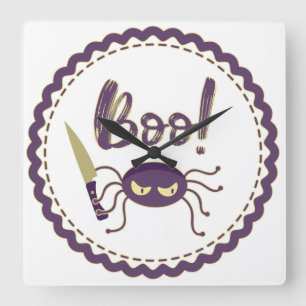 Horloge Carrée Personnage d'araignée drôle d'Halloween couteau ma