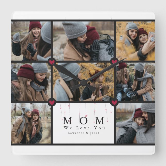 Horloge Carrée Personnage moderne Love You Maman 8 Photo collage (Recto)