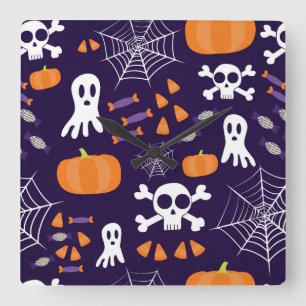 Horloge Carrée Personnages amusants et effrayants d'Halloween