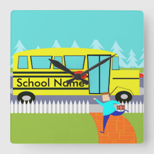 Horloge Carrée Personnalisable attrapant l'horloge d'autobus