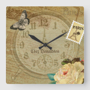 Horloge Carrée Personnalisable français sur le thème de Paris Vin