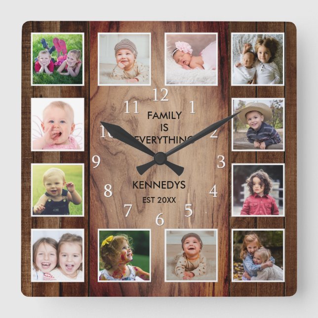 Horloge Carrée Personnalisé 12 Photo Collage Famille Citation Boi (Recto)