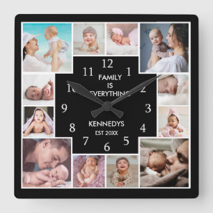 Horloge Carrée Personnalisé 12 Photo Collage Famille est tout Noi