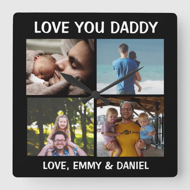 Horloge Carrée Personnalisé L'Amour Que Papa Photo (Recto)
