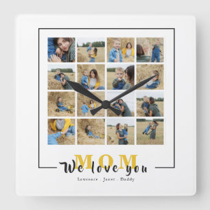 Horloge Carrée Personnalisé Nous t'aimons Maman Photos