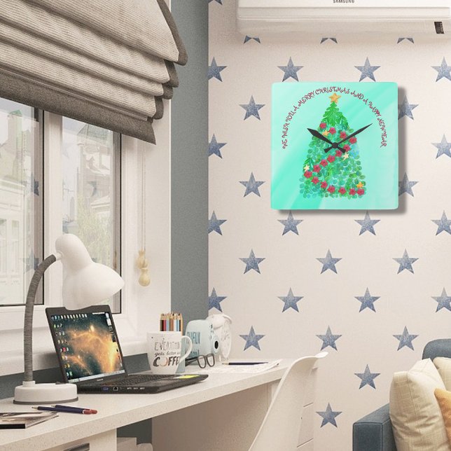 HORLOGE CARRÉE PERSONNALISÉ NOUS VOUS SOUHAITONS UN JOLI NOËL (Créateur téléchargé)