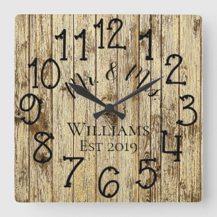 Horloge Carrée Personnalisé Rustique Bois Brun Sur Mesure