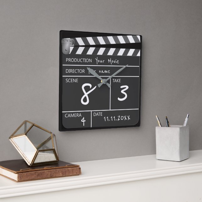 Horloge Carrée Personnalisé un écran de Clapperboard de film (Bureau)