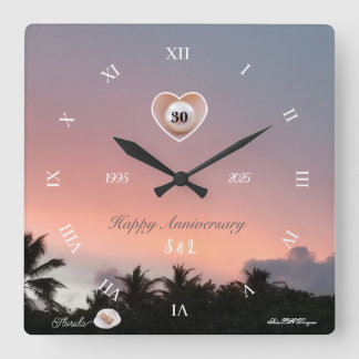 Horloge Carrée Personnaliser 30ème anniversaire de mariage perle
