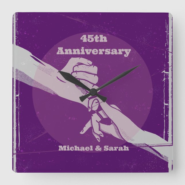 Horloge Carrée Personnaliser anniversaire couple romantique main  (Recto)
