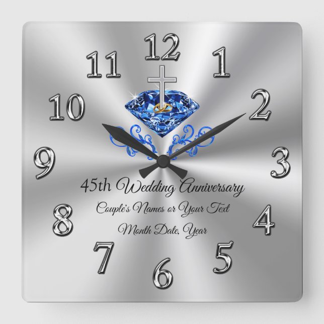 Horloge Carrée Personnaliser-cadeau du 45e anniversaire du Mariag (Recto)