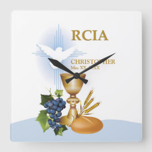 Horloge Carrée Personnaliser, RCIA Félicite le sacrement catholi
