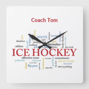 Horloge Carrée Personnalisez, Entraîneur de Hockey sur Glace Merc