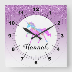 Horloge Carrée Personnalisez votre propre licorne en papier paill