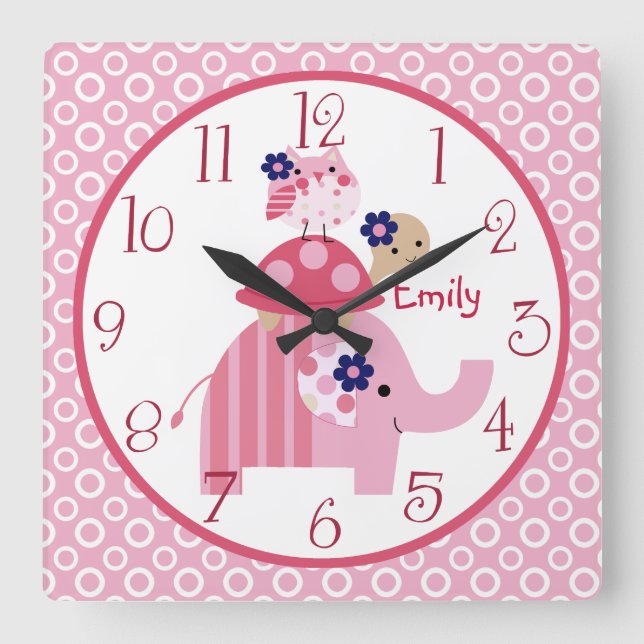 Horloge Carrée Personnalized Ellie/Ella Elephant Stacked Clock (Recto)